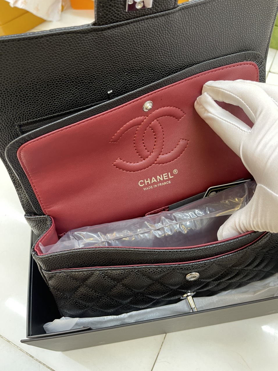 Túi Xách Chanel Super Classic Da Hạt Khóa Bạc 25CM